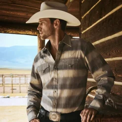 Stetson Serape Dobby Twill Western Shirt Brown Clearance
