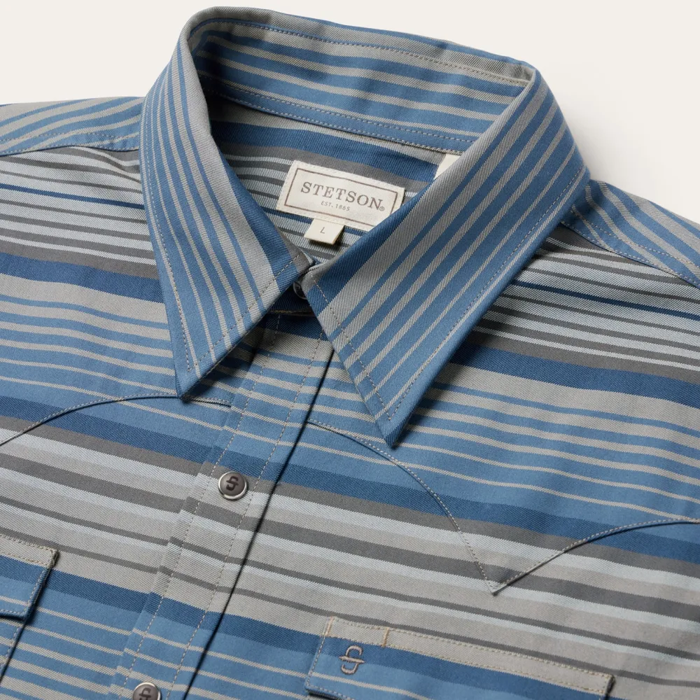 Stetson Serape Stripe Western Shirt Blue Discount