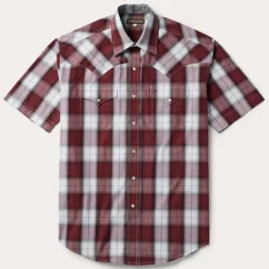 Stetson Shadow Plaid Short Sleeve Western Shirt Wine New