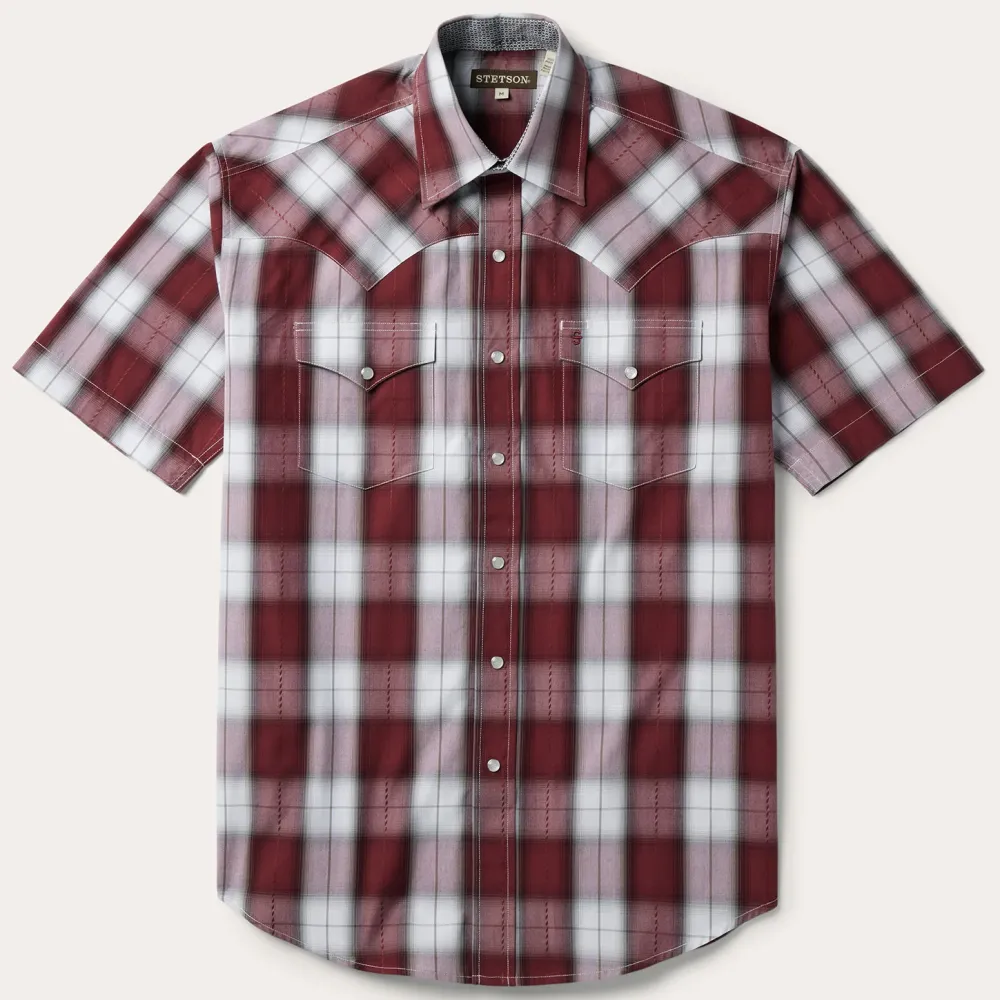 Stetson Shadow Plaid Short Sleeve Western Shirt Wine New