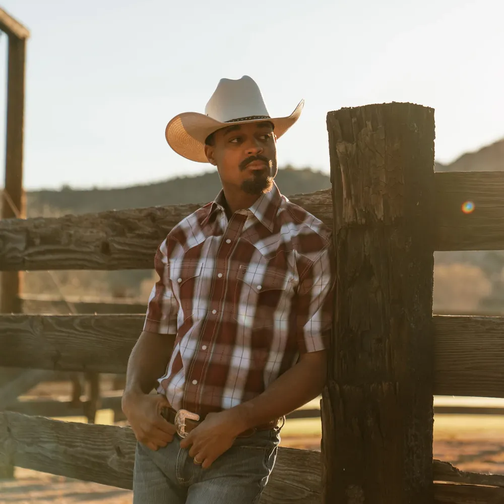 Stetson Shadow Plaid Short Sleeve Western Shirt Wine Sale