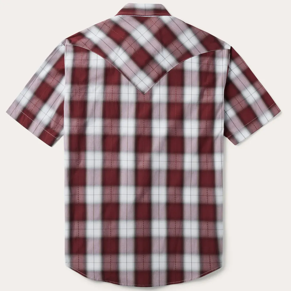 Stetson Shadow Plaid Short Sleeve Western Shirt Wine Sale