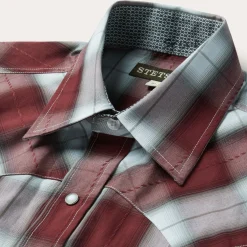 Stetson Shadow Plaid Short Sleeve Western Shirt Wine Sale