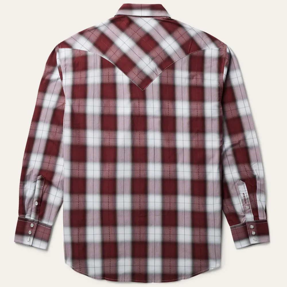 Stetson Shadow Plaid Western Shirt Wine Discount
