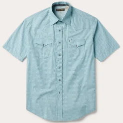 Stetson Silver Diamond Neat Print Short Sleeve Western Shirt Blue New