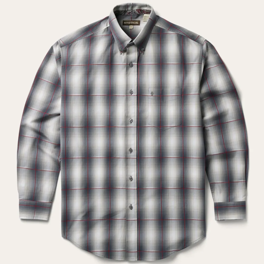 Stetson Smoke Ombre Plaid Button Front Shirt Grey Best