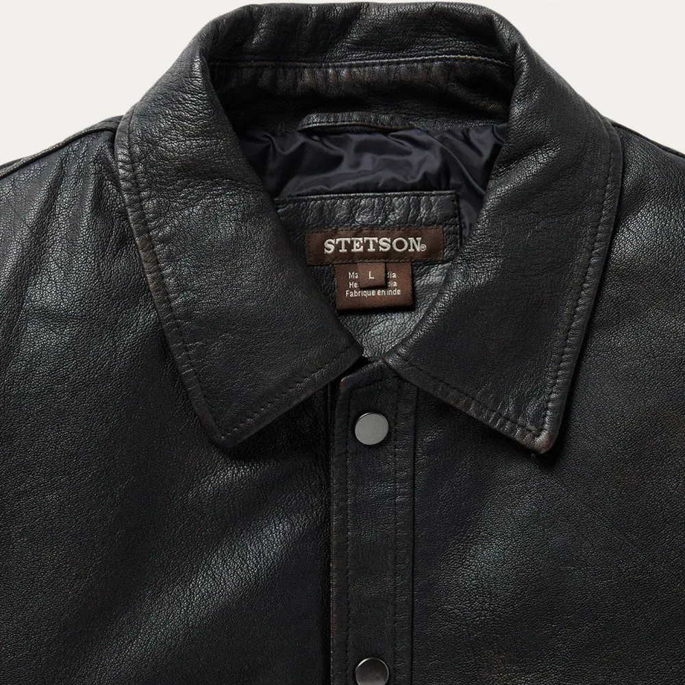 Stetson Snap Front Leather Jacket Brown Best