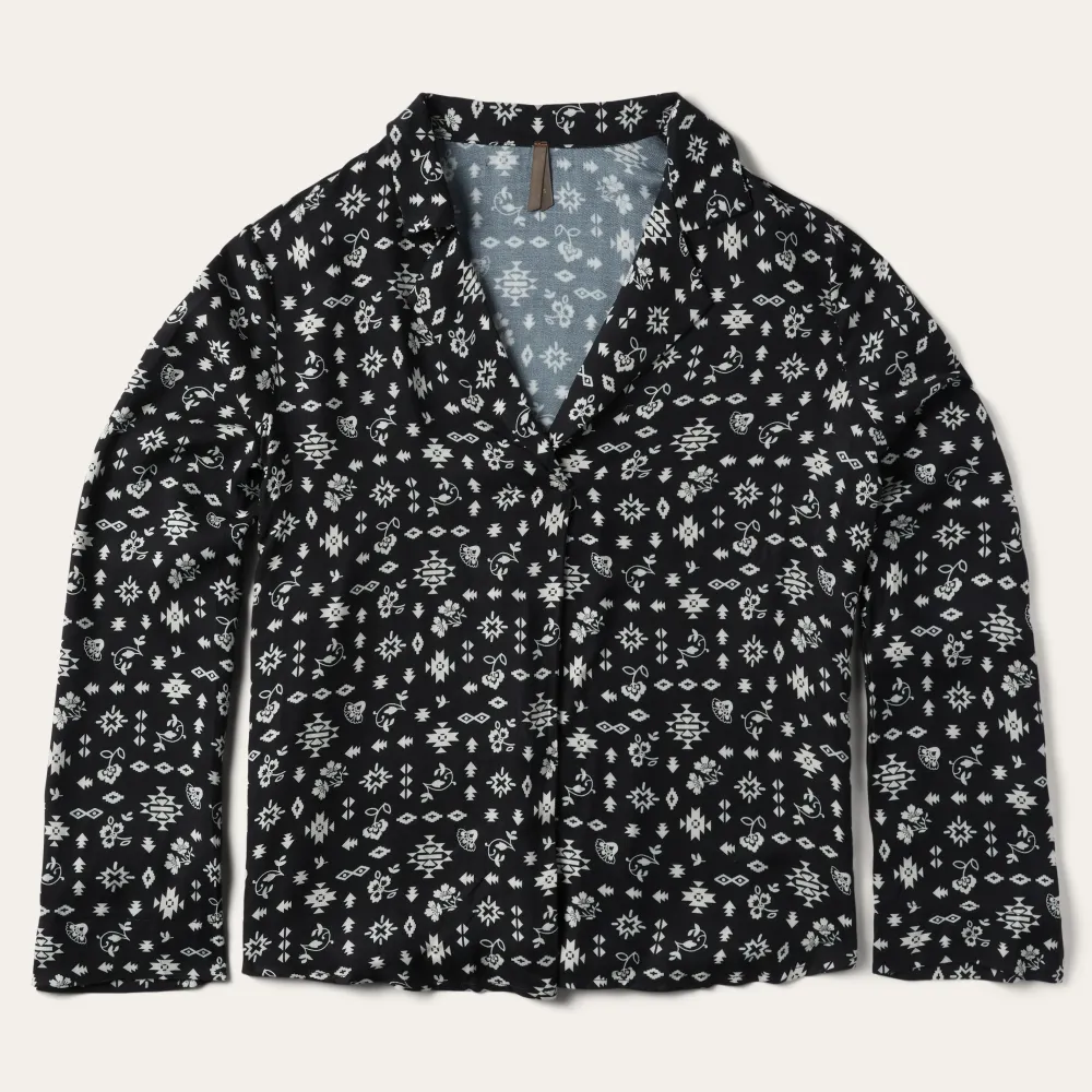 Stetson Southwestern Ditzy Print Blouse Black Clearance
