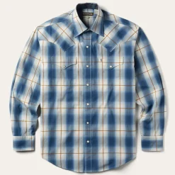 Stetson Steel Ombre Plaid Western Shirt Blue Outlet