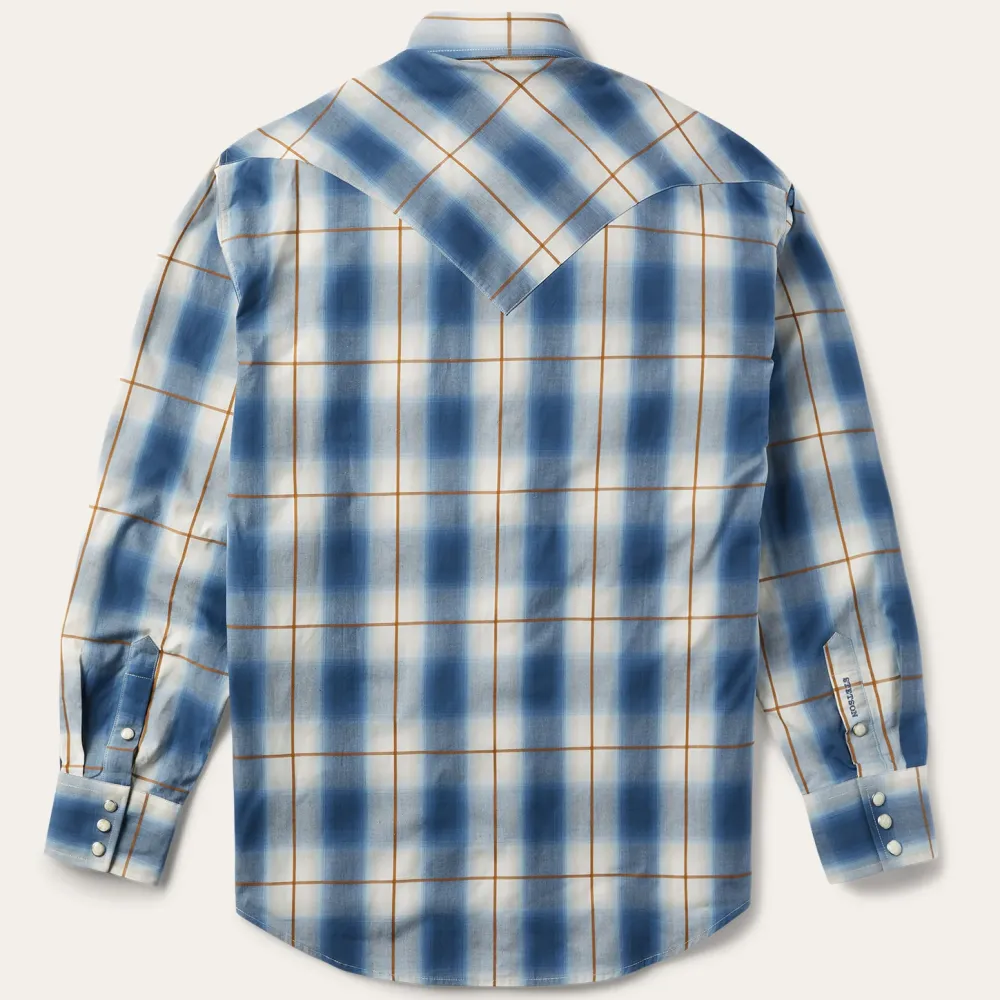 Stetson Steel Ombre Plaid Western Shirt Blue New