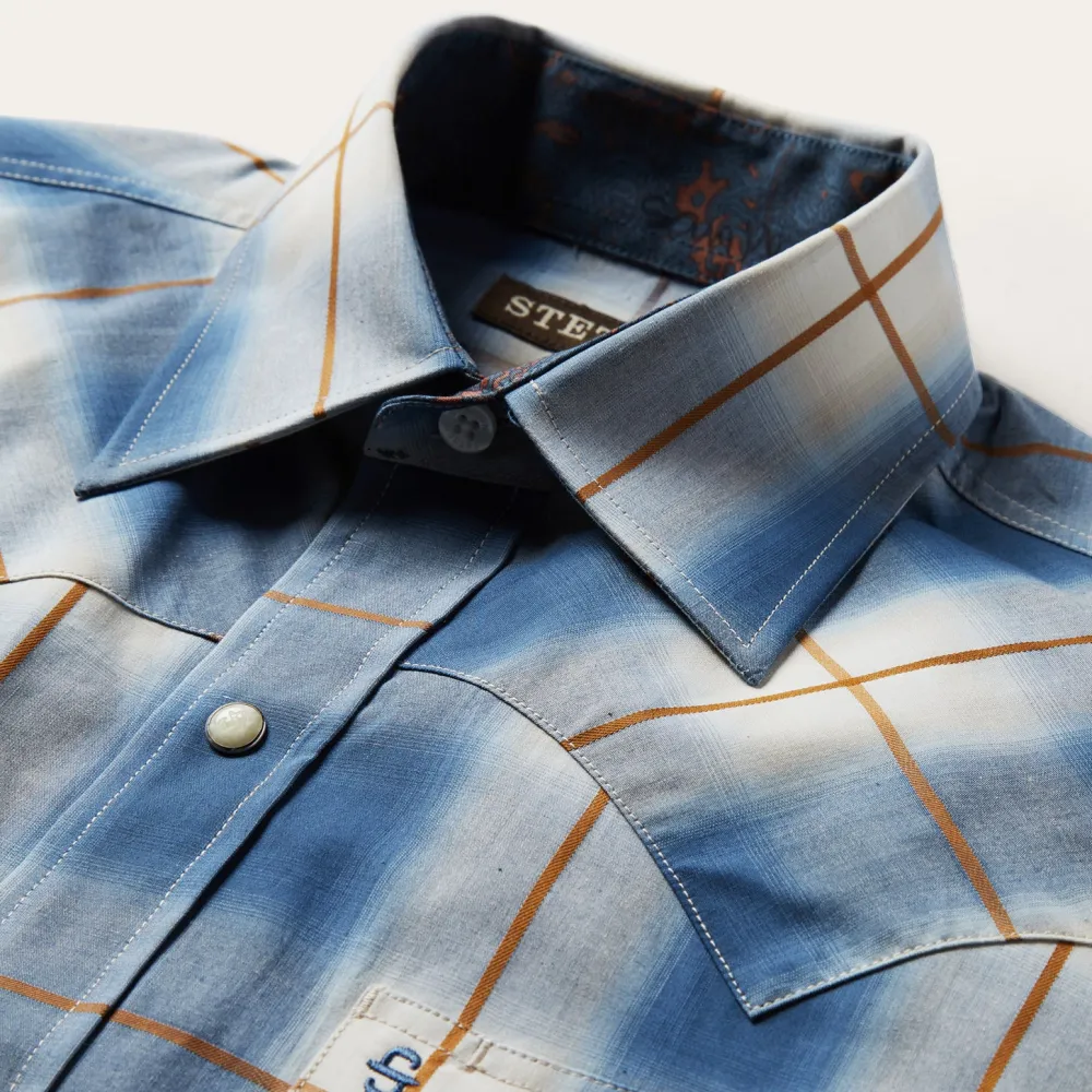 Stetson Steel Ombre Plaid Western Shirt Blue New