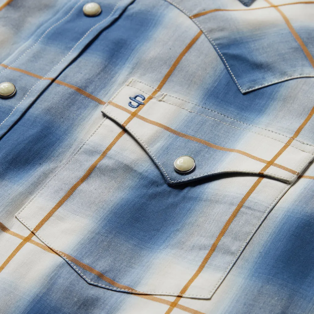 Stetson Steel Ombre Plaid Western Shirt Blue New