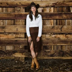 Stetson Suede Fringed Skirt Brown