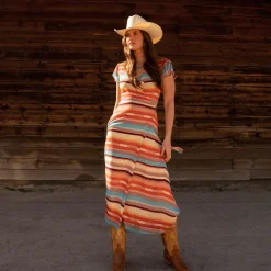 Stetson Sunset Serape Print Rayon Herringbone Wrap Front Dress Multi Best
