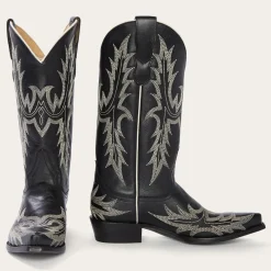 Stetson Tina  White Flame Embroidered Cowboy Boot Black New