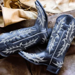 Stetson Tina  White Flame Embroidered Cowboy Boot Black New