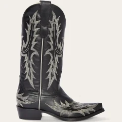 Stetson Tina  White Flame Embroidered Cowboy Boot Black New