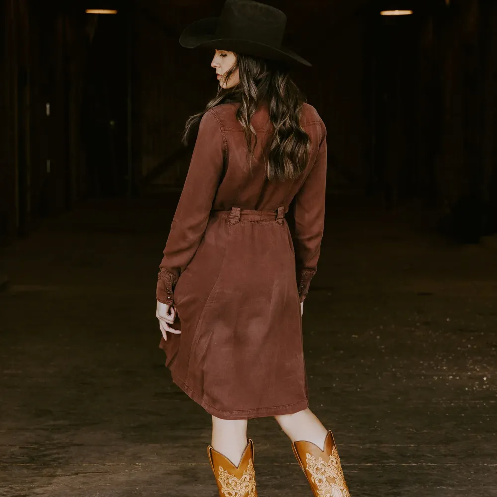 Stetson Tobacco Tencel Western Dress Brown New