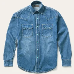 Stetson Turquoise Snap Western Denim Shirt Blue Outlet
