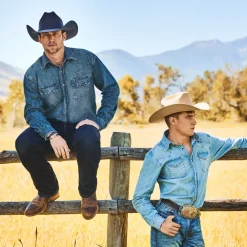 Stetson Turquoise Snap Western Denim Shirt Blue New