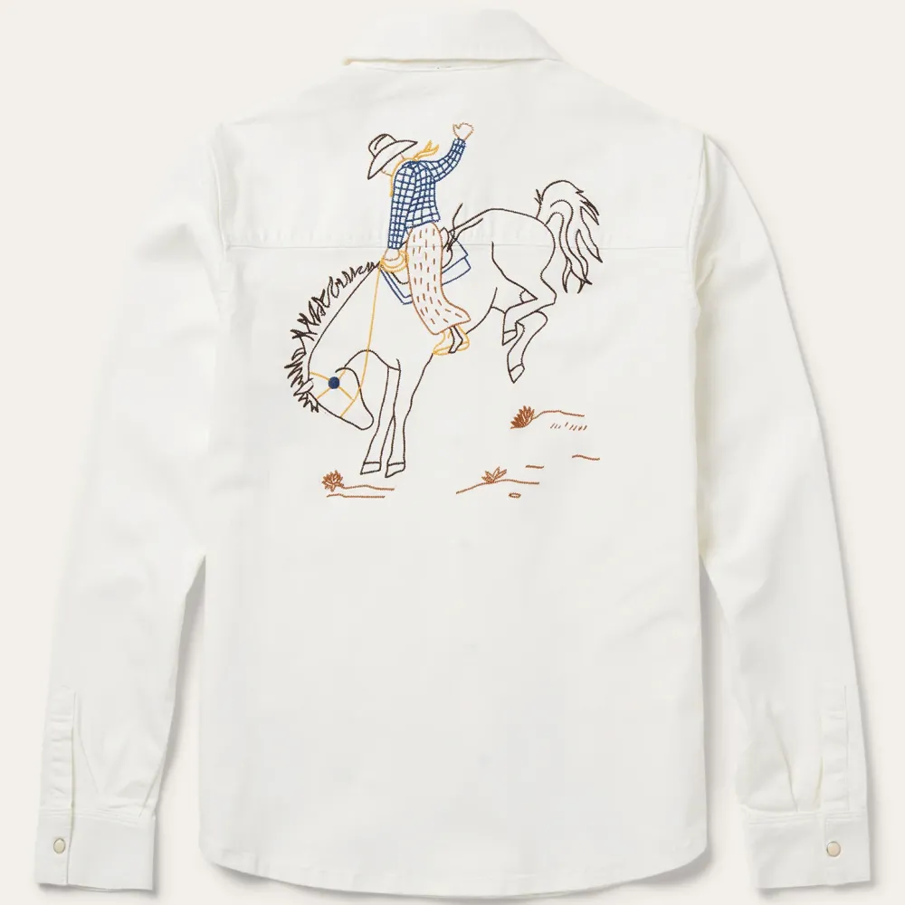 Stetson Western Embroidered Denim Shirt White