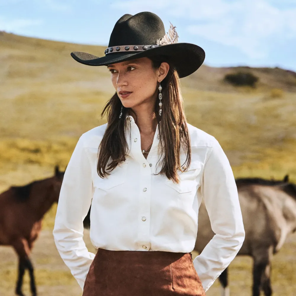 Stetson Western Embroidered Denim Shirt White Online