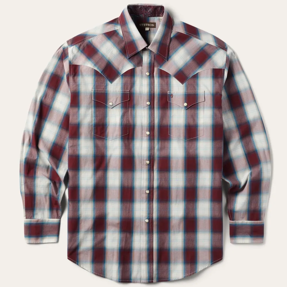 Stetson Plaid Shirt Wine Hot
