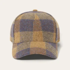 Stetson Wool Check Baseball Cap Cognac/Sand/Blue New