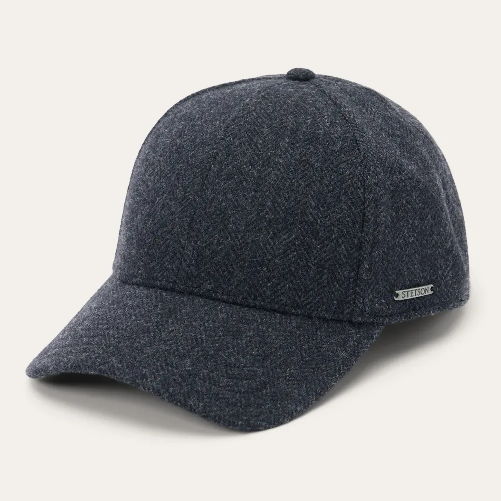 Stetson Wool Herringbone Baseball Cap Dark Grey Herringbone Sale