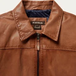 Stetson Zip-Front Lightweight Leather Jacket Brown Hot